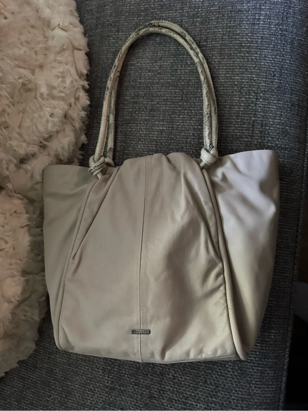 Vince Camuto Light Taupe Hobo Tote with Snake Rope Handles